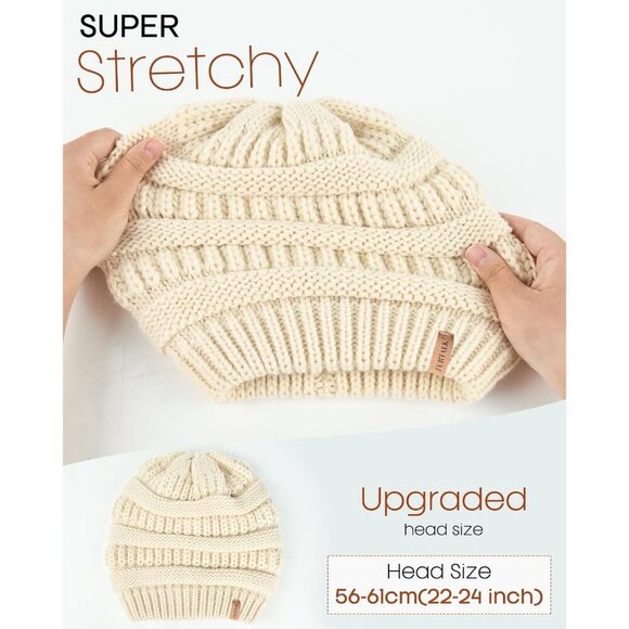 Women\'s Knitted Beanie Beige Cozy Skull Ski Hats Cap Winter Warm Slouchy Design main image 7